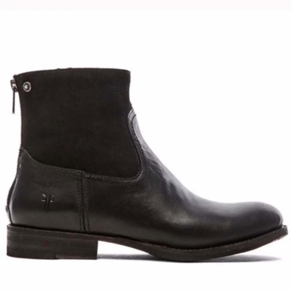 Black Frye Leather Zip Booties